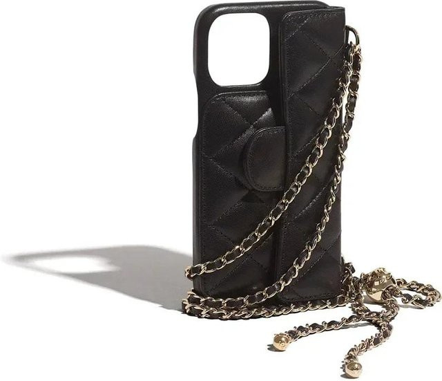 Verstellbare Umhängetasche aus Leder für Apple iPhone 16 Plus 15 14 13 12 11 Pro Max als Brieftasche mit Kartenhalter in Schwarz - Bild 1