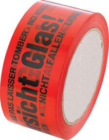 Enviro Pack Packband Vorsicht Glas aus PVC in Rot und Schwarz mit Breite: 5 cm und Länge: 66 m - Bild 1