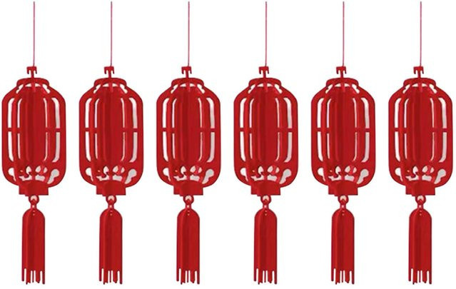 6er Set CosyHome Traditionelle Chinesische Neujahr Hängeornamente aus Vliesstoff in Rot - Bild 1