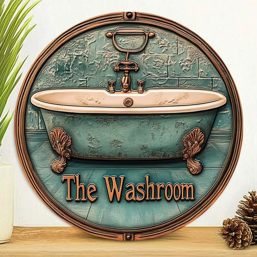 Rundes 2D-Hängeschild von CIFBUY in Vintage-Optik für Toilette und Bad, Durchmesser: 20,3 cm, Mehrfarbig - Bild 2