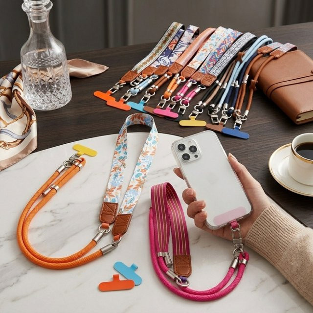 Lolozzx Handy-Lanyard in Bonbonfarben, verstellbare Umhängekette als Anti-Verlust-Band für dein Smartphone, mehrfarbig und blau - Bild 1
