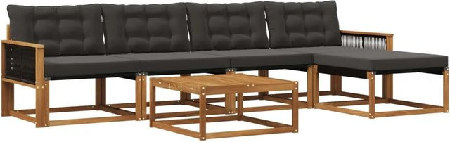 vidaXL Outdoor-Sofagarnitur aus Akazienholz und Textilene mit 6 Kissen in Schwarz und Natur - Bild 1
