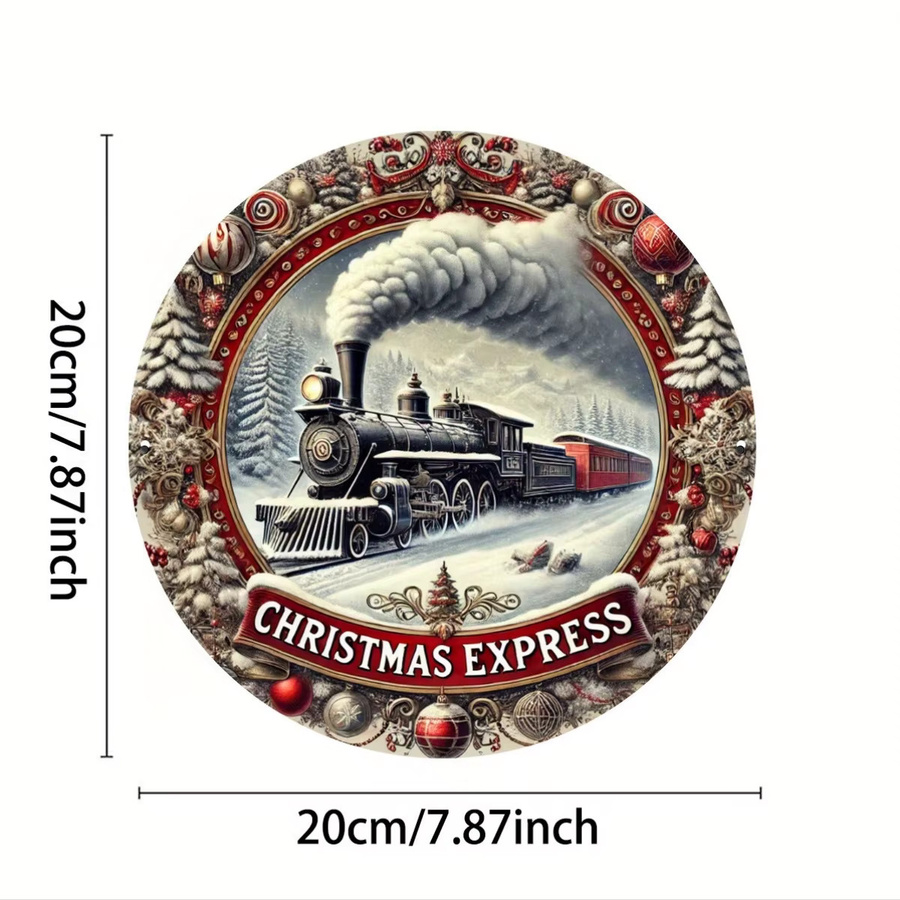 Potdemiel Christmas Express Snowy Train Wanddeko aus Metall, rundes Weihnachts-Hängeschild in Mehrfarbig, Durchmesser: 20 cm - Bild 2