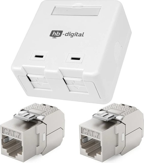 hb-digital Anschlussbox Set mit 2 Port Keystone CAT 7 Modulen für Ethernet/LAN in Weiß - Bild 1