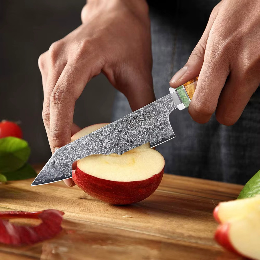 TURWHO Damaskus Utility Petty Messer aus handgemachtem Stahl mit Holzgriff für Küche, Obst und Fleisch - Bild 3