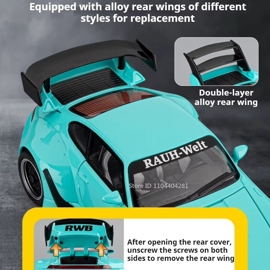 MAKEDA RWB 993 NA1 Miniatur-Sportwagenmodell, 1:22, Metall, mit Licht und Ton - Bild 3