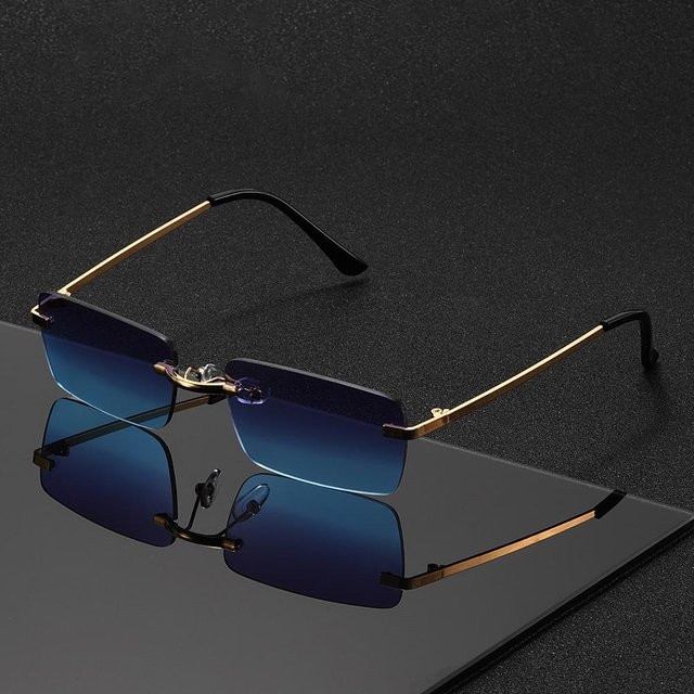 Rechteckige randlose Korrektionsbrille, Metall, blau-grau, Unisex - Bild 1