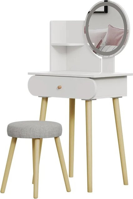Vicco Schminktisch Edda mit LED-Spiegel und Hocker in Weiß, modern - Bild 2