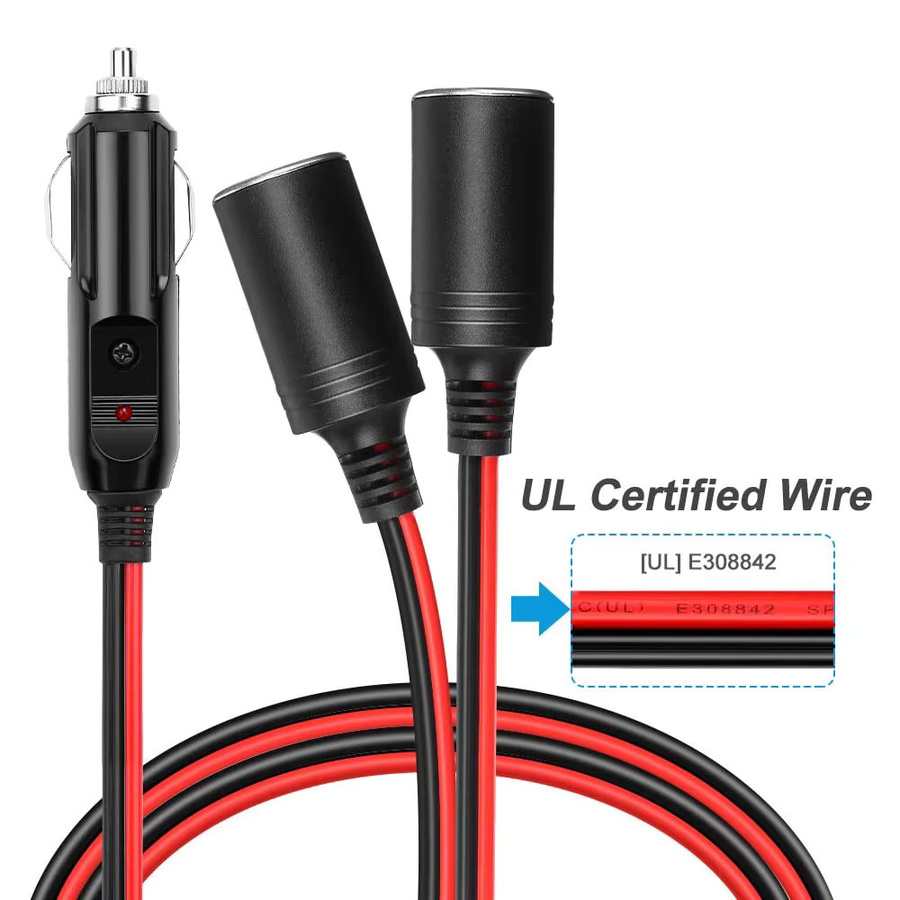 Bloopow Zigarettenanzünder-Verlängerungskabel 1 auf 2 DC 12 V Splitter-Adapter, Schwarz, Länge: 1,8 m - Bild 3