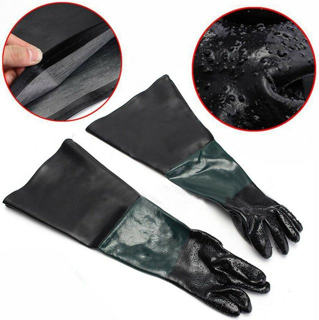 Vibratite Sandstrahlen Handschuhe aus Baumwolle gefüttert, Schwarz, Länge: 60 cm - Bild 1