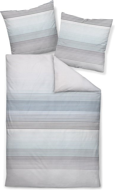 Janine Bettwäsche aus Mako-Satin in Blau und Silber mit Streifenmuster, B/T: 135 x 200 cm und 80 x 80 cm - Bild 1
