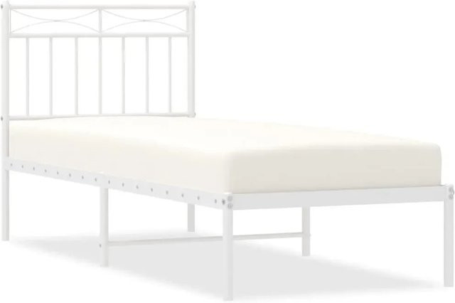vidaXL Bettgestell aus Metall mit Kopfteil in Weiß, B/T/H: 80 x 200 cm - Bild 1