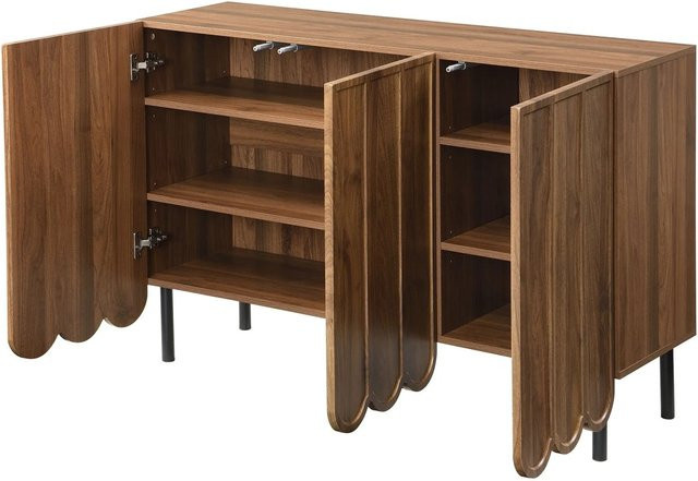 okwish Sideboard mit Wellentüren in Braun für Wohnzimmer, Flur oder Esszimmer, B/T/H: 120 x 35 x 80 cm - Bild 1