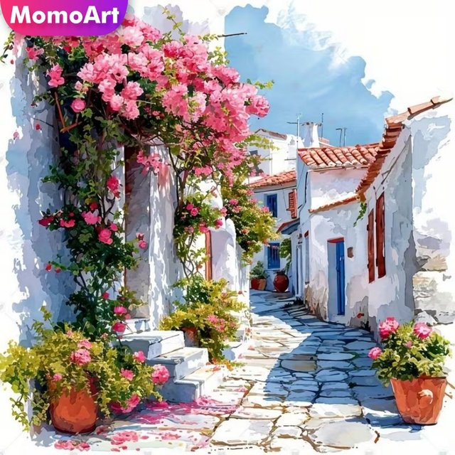 Momoart Diamant-Mosaik Straßenlandschaft Bild als DIY Kunst-Set mit bunten Strass-Steinen, B/B/H: 20 x 20 x 20 cm - Bild 1
