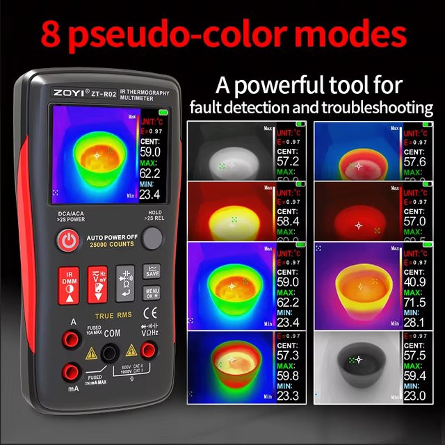 ZOYI R02 Integriertes Thermo-Multimeter in Schwarz mit 240 x 240 IR-Auflösung für die HVAC- und Fußbodenheizungsdiagnose - Bild 1