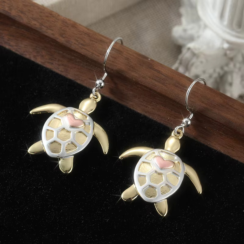 YoYo Hängeohrringe, Gold, Schildkrötenform, Herzdesign, Damen - Bild 2