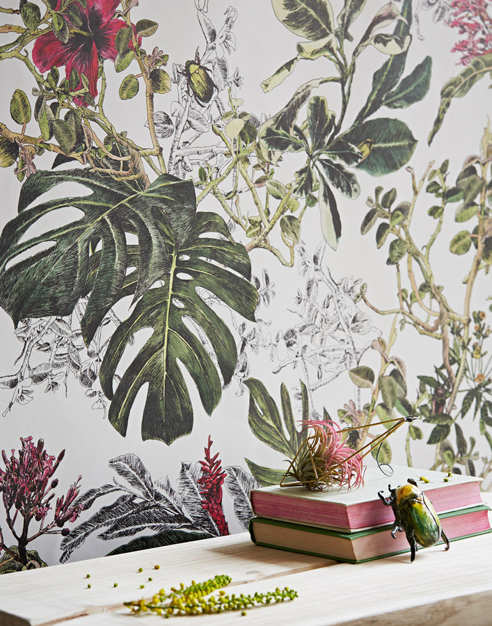 Sian Zeng Tapete Summer Tropical Bloom in Grün und Multicolour mit floralem Naturdesign aus Vlies - Bild 1