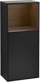 V&B Finion Seitenschrank mit LED-Beleuchtung und Glasfachboden, Walnuss und Schwarz Lack, B: 41,8 cm, H: 93,6 cm - Bild 1