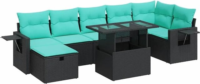 vidaXL 8-teilige Garten-Sofagarnitur aus Poly Rattan und Akazie in Grau und Schwarz - Bild 1