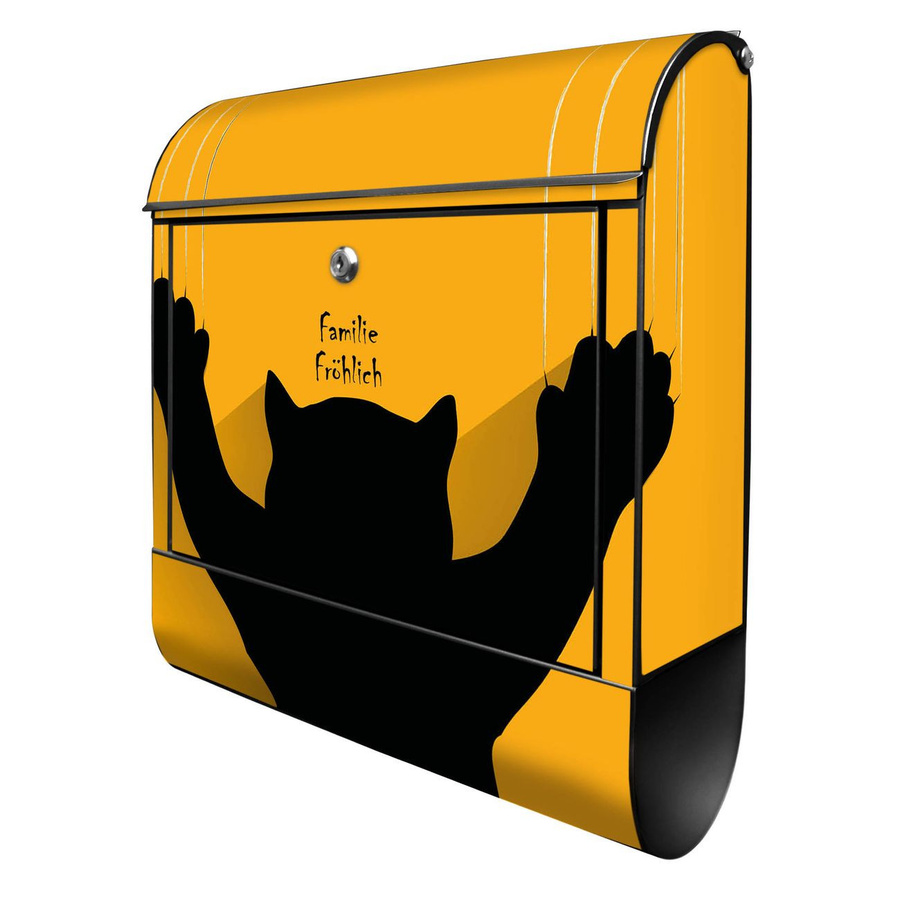 banjado Briefkasten Schwarz mit Hausnummer und Motiv WT Scratch inklusive Zeitungsfach, B/H/T: 38 x 47 x 13 cm - Bild 1