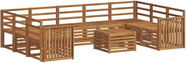 vidaXL Sofagarnitur 10-teilig aus Massivholz Akazie in Braun, U-Form mit Tisch und Latten-Design - Bild 1