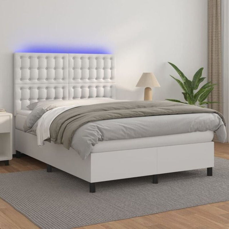Vidaxl Boxspringbett mit Matratze aus Kunstleder in Weiß, B/T/H: 140 x 190 cm - Bild 1