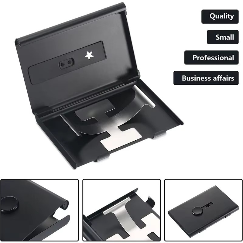 Metall-Visitenkartenhalter mit Handdruckmechanismus und Bankkarten-Etui in Schwarz - Bild 2
