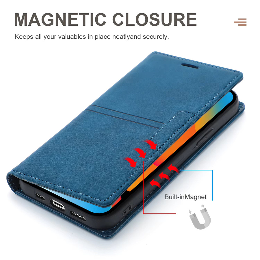 Magnetische LED-Flip-Ledertasche für Apple iPhone als Brieftasche und Schutzhülle in Gold oder Blau - Bild 3