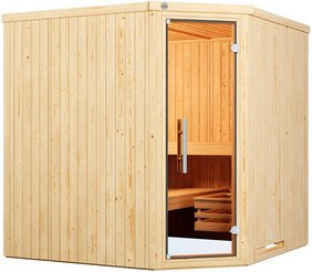 WEKA Ecksauna Varberg 3 für 4 Personen in Braun mit 7,5 kW Ofen und externer Steuerung - Bild 1