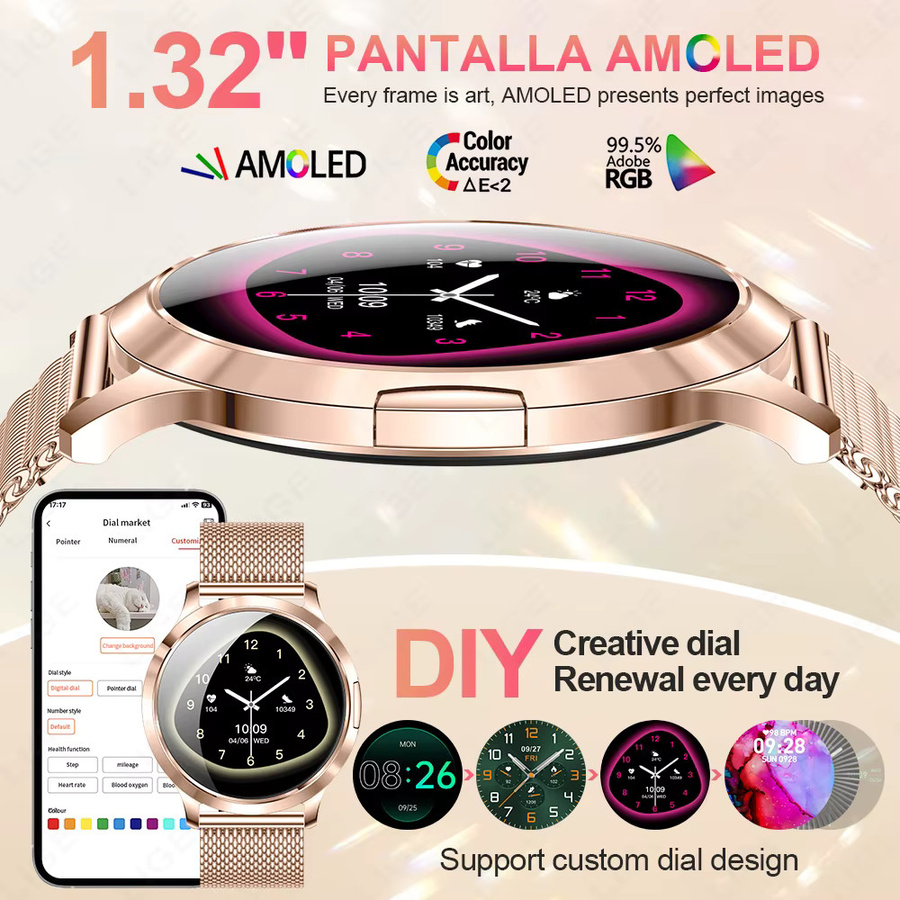LIGE Smartwatch, Damen, Schwarz, Milanaise, wasserdicht - Bild 3