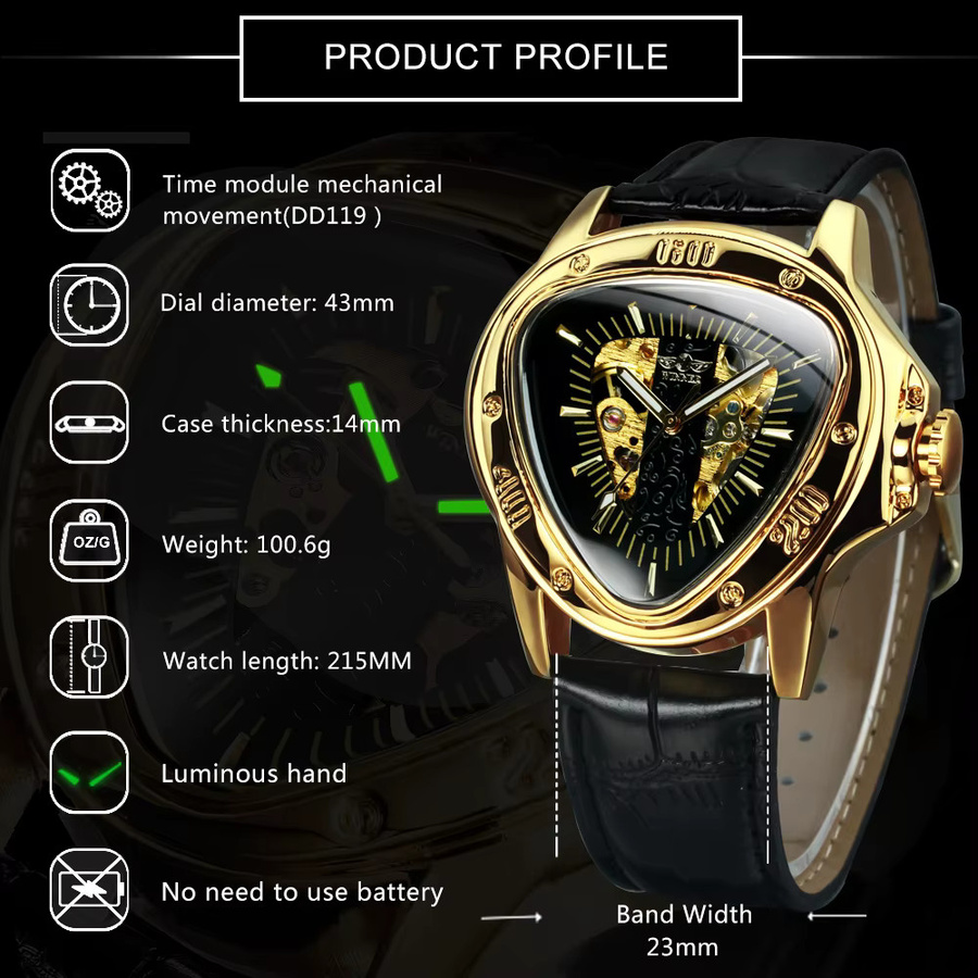 GEWINNER Armbanduhr, Automatik, Gold, Leder, Herren - Bild 4