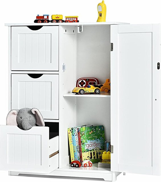 COSTWAY Badezimmerschrank in Weiß mit 3 Schubladen und 1 Schranktür - Bild 1