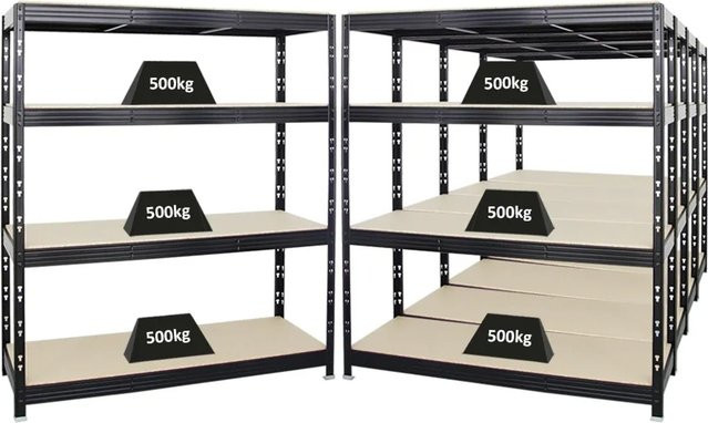 PROREGAL Rhino Schwerlastregal Set mit 5 Regalen, Schwarz, H x B x T: 180 x 160 x 60 cm, 4 MDF-Holzplatten-Ebenen pro Regal, 500 kg Fachlast - Bild 1