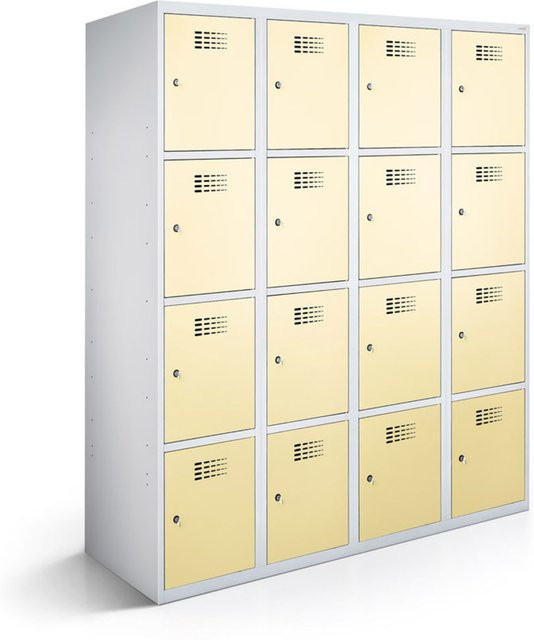 rotstahl Fächerschrank mit 16 Fächern aus Stahlblech in Beige, B/T/H: 120 x 50 x 180 cm - Bild 1