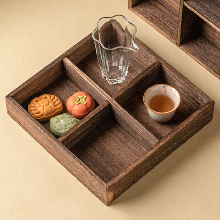 Aihogard Servierschale aus Massivholz in Braun im modernen Retro-Stil mit mehreren Fächern für Obst, Nüsse oder Süßigkeiten - Bild 2