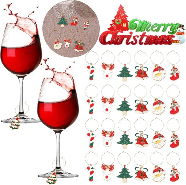 Trebalena Weinglas Marker Ringe im Vintage Weihnachtsdesign, Mehrfarbig - Bild 1
