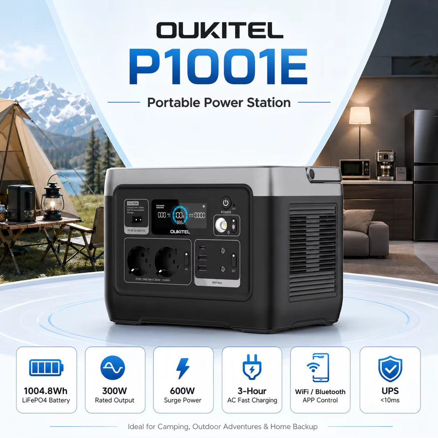 OUKITEL P1001E Tragbare Powerstation 1004,8Wh mit 300W Nennleistung und 600W Spitzenleistung als Solargenerator für Camping, Wohnmobil und Outdoor-Notfälle - Bild 2