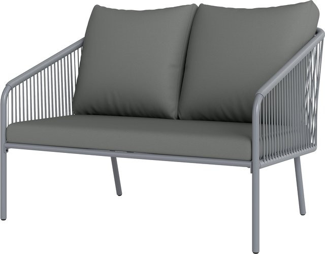 Outsunny Gartensofa 2-Sitzer aus Polyrattan mit Kissen, Grau, B/T/H: 112 x 72 x 76 cm - Bild 1