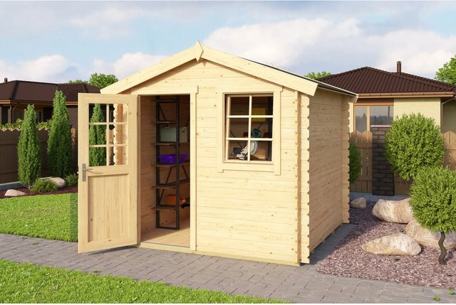 Lasita Holz-Gartenhaus Wels 2 in Natur mit Satteldach und Blockbohlenbauweise, B/T/H: 263,7 x 250 x 233,7 cm - Bild 1