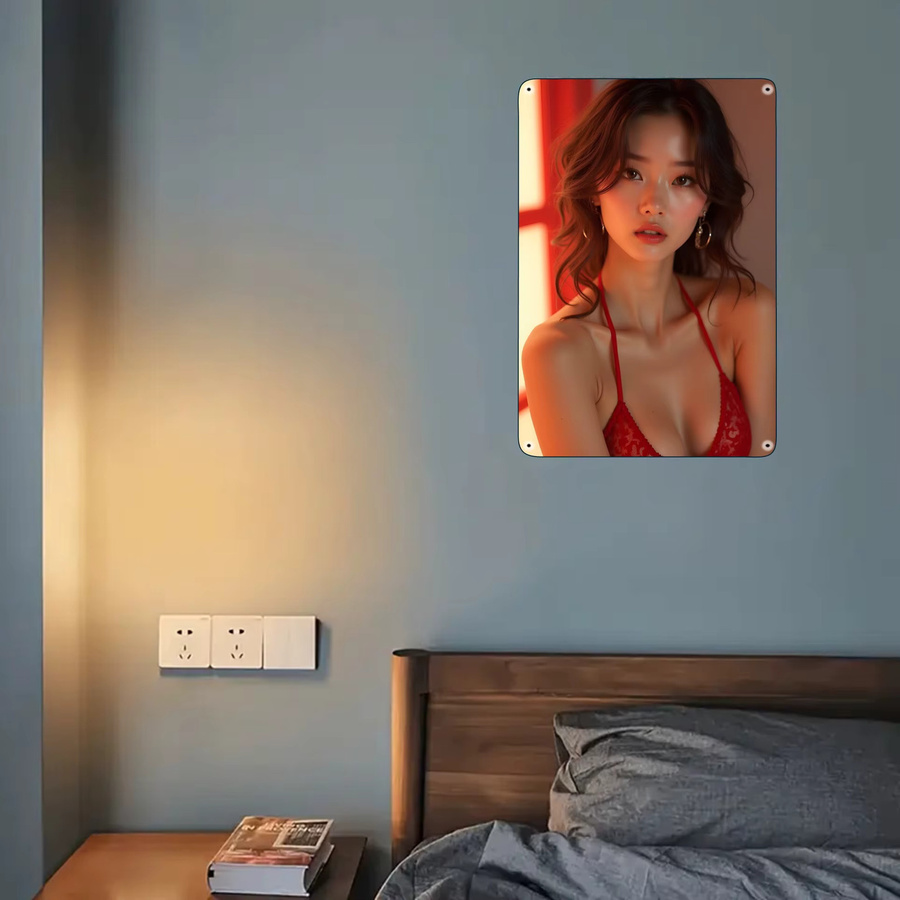CIFBUY Metall-Wandkunst Elegante Frau in Rot und Gold, Wanddeko Portrait, Breite: 20,32 cm, Höhe: 30,48 cm - Bild 4