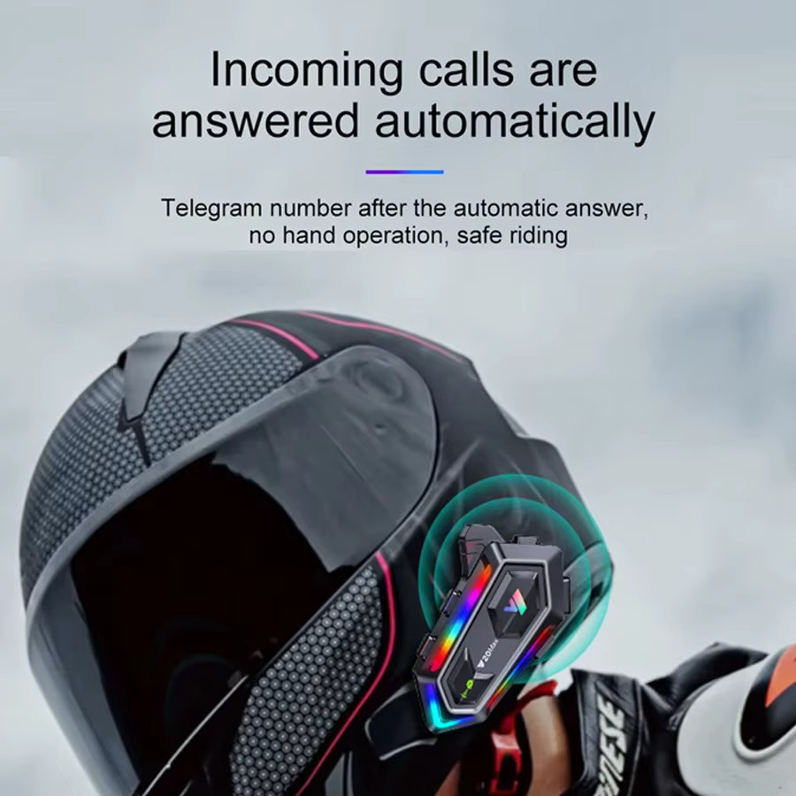 kebidumei Y20 MAX Motorrad Helm Intercom V5.3 mit Hands-Free Anruf-Kit und Musikplayer, Schwarz, 1000 mAh Akku für 2 Fahrer - Bild 3