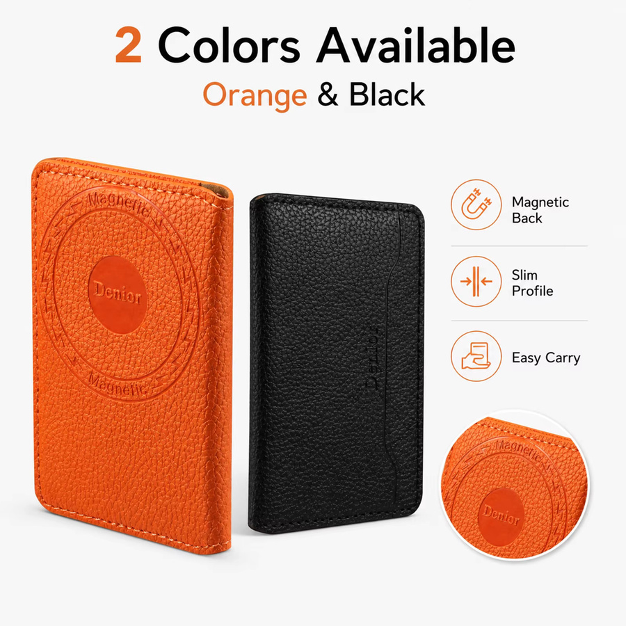 Denior Ultraflacher magnetischer Kartenhalter in Orange mit 3 Kartenfächern für Handys und Handyhüllen - Bild 4