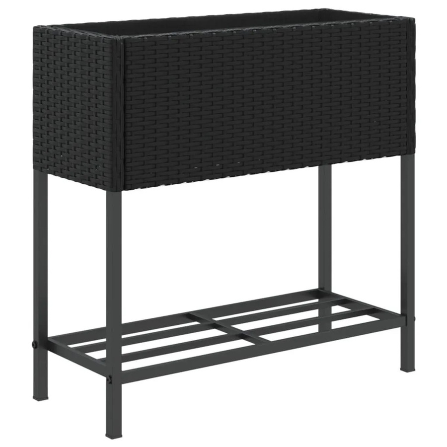 vidaXL Pflanzkübel mit Ablage aus PE-Rattan und pulverbeschichtetem Stahl in Schwarz, B/T/H: 70 x 70 x 70 cm - Bild 2