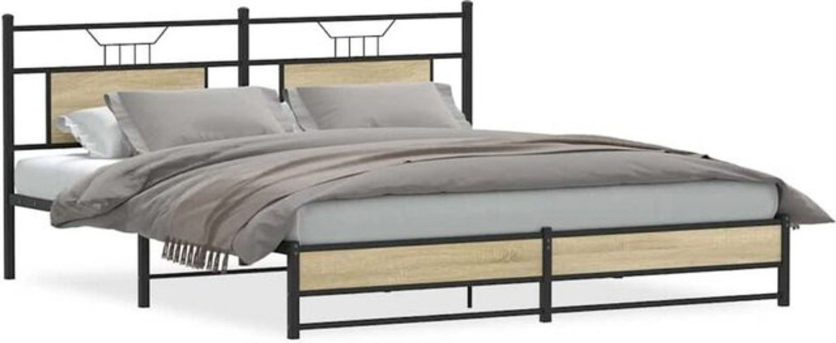 Vidaxl Doppelbett Bettgestell aus Holzwerkstoff und Stahl in Sonoma-Eiche Natur, B/T/H: 160 x 200 cm - Bild 1