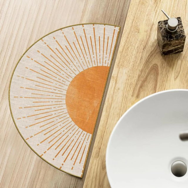 VIKAMA Halbkreisförmige Badezimmer-Bodenmatte in Orange, rutschfest und waschbar, B/T: 80 x 50 cm - Bild 1