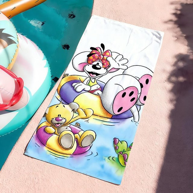 D-Diddl-S Cartoon Handtuch schnelltrocknend und weich, weiß/mehrfarbig, B: 60 cm, H: 120 cm - Bild 1