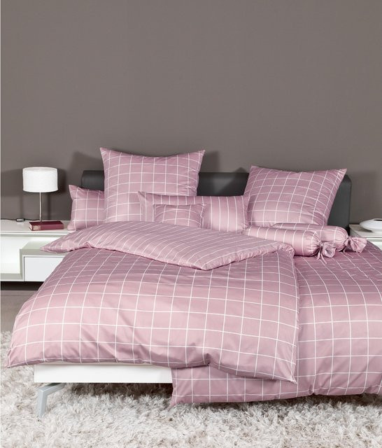 Janine Baumwoll Bettwäsche Modernclassic Karo-Look in Pink, atmungsaktiv - Bild 1