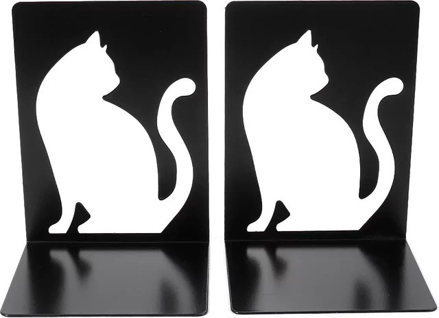 Dekorative Katzen Buchstützen aus Metall in Schwarz für Schreibtisch und Büro - Bild 1