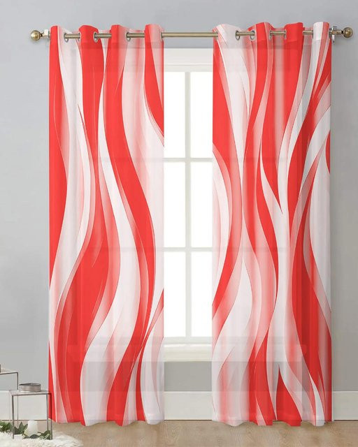 Dunkelblaue transparente Tüllvorhänge mit Wellenlinien-Design für Wohnzimmer und Schlafzimmer, 2er-Set, Breite: 65 cm, Höhe: 60 cm - Bild 1