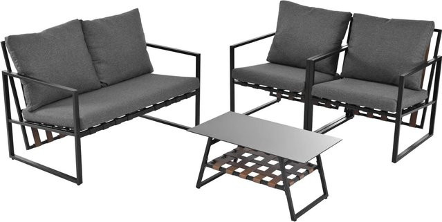 okwish Garten-Garnitur Set für 4 Personen in Schwarz mit abnehmbarem und waschbarem Stoffbezug - Bild 1